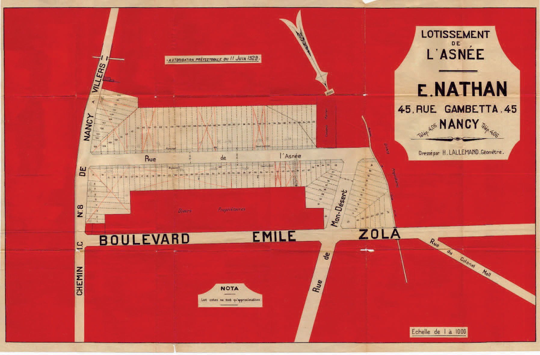 Plan du lotissement de l'Asnée en 1929