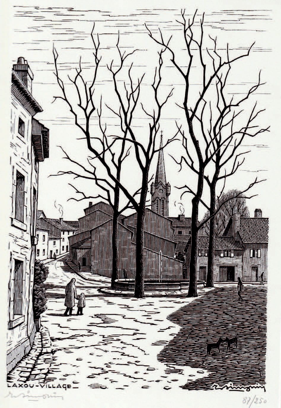 Gravures sur bois : La place du Jet d'eau