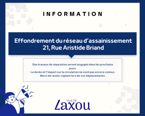 Effondrement du réseau d’assainissement à hauteur du 21 rue Aristide Briand