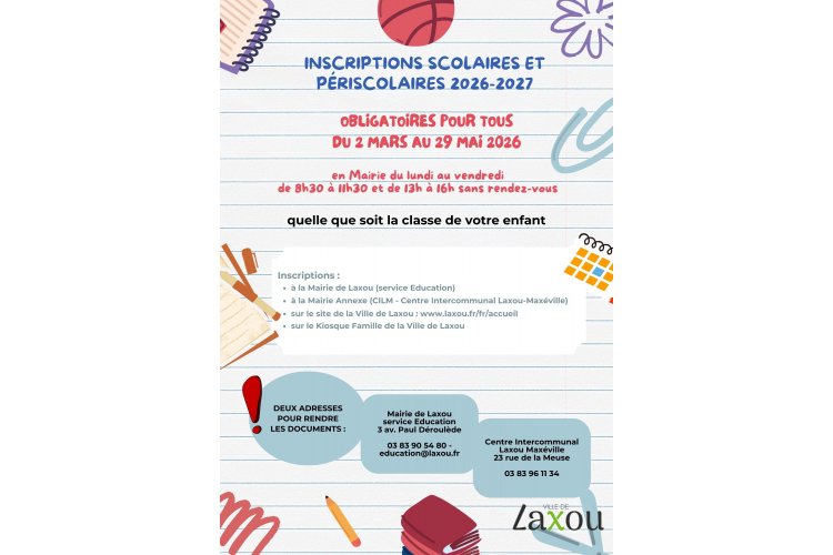 inscriptions scolaires 2026-2027
